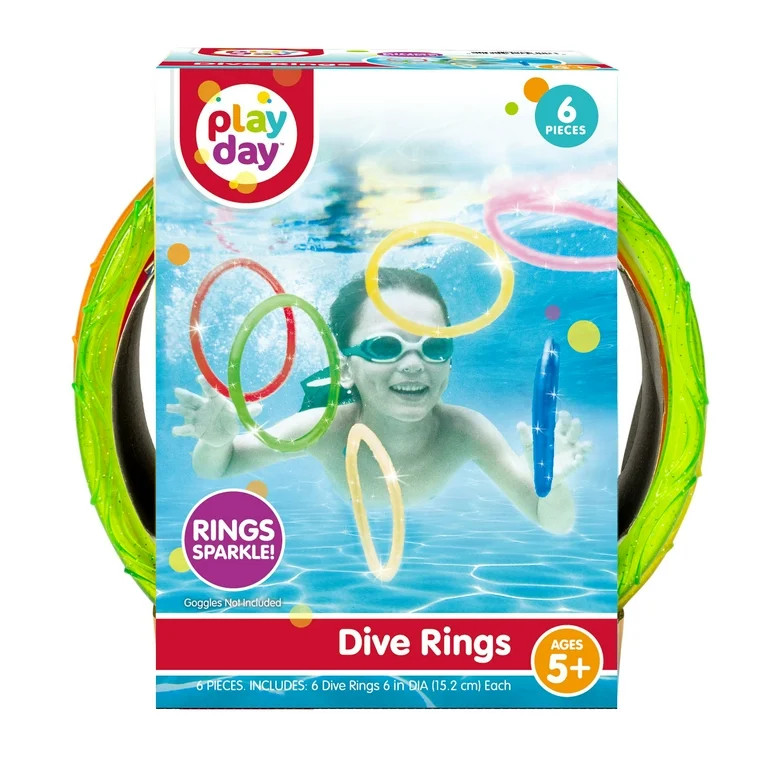 Play Day Sparkly Pool Ring Diving Set for Children, Multi-Color, Includes 6 Rings | Walmart (US)