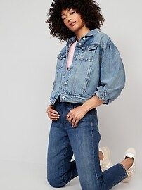 Tapered Puff-Sleeve Non-Stretch Jean Jacket for Women | Old Navy (US)