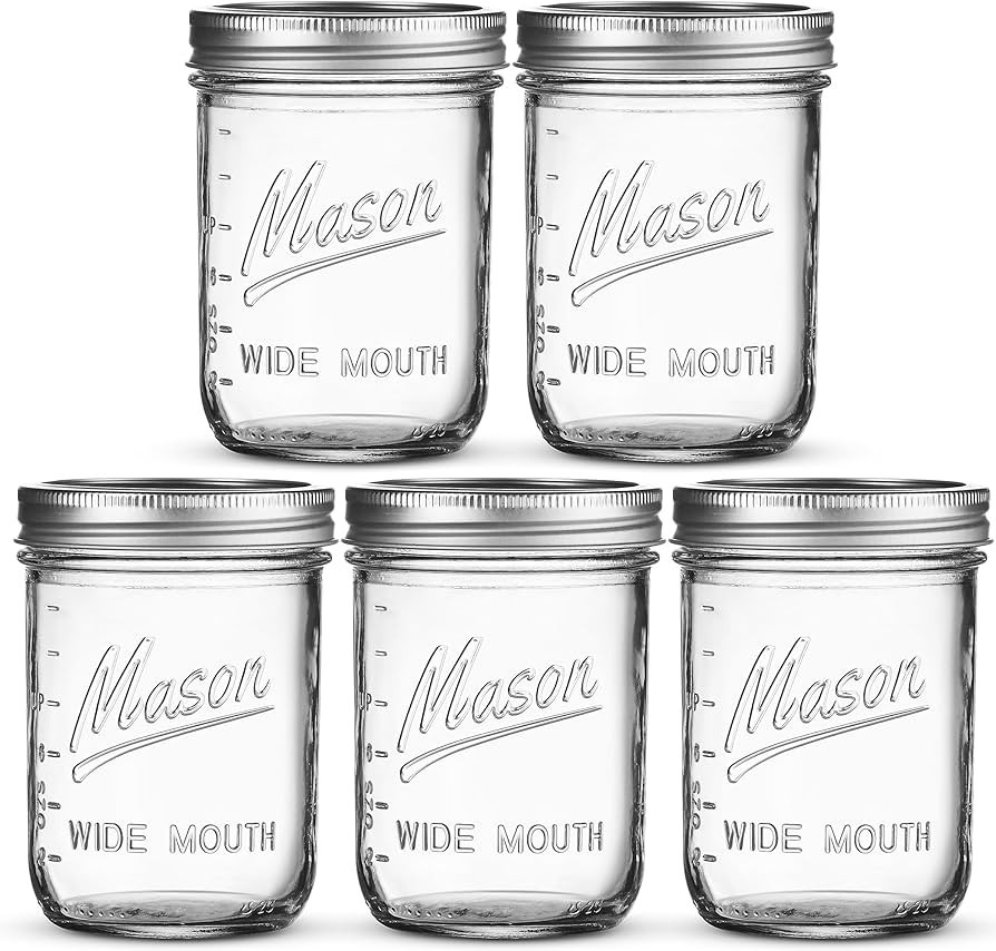 SEWANTA Wide Mouth Mason Jars 16 oz [5 Pack] With mason jar lids and Bands, mason jars 16 oz - Fo... | Amazon (US)