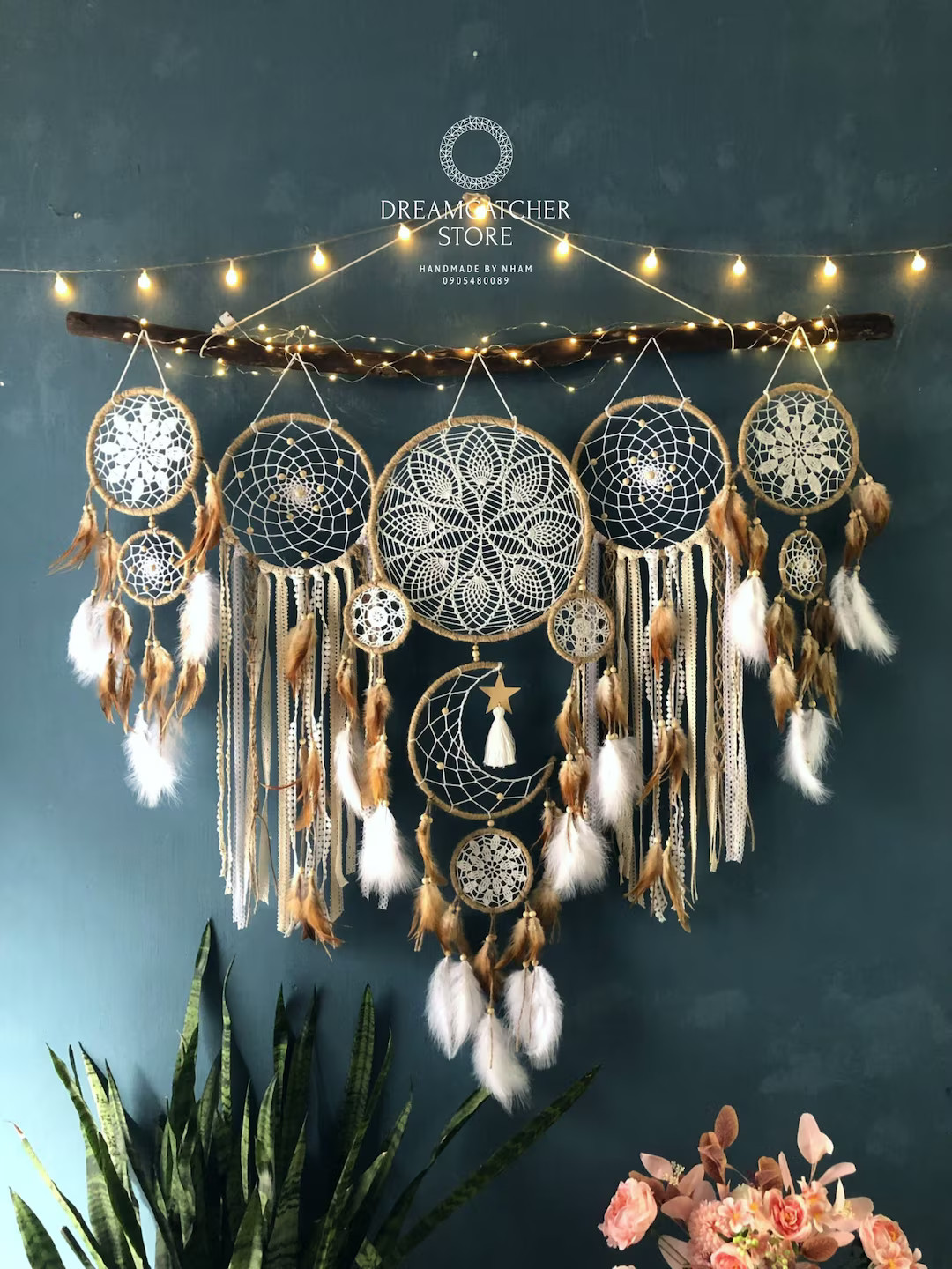 Dreamcatcher moon and stars hanging over the bed, Large Dream Catcher, Dream Catcher Wall Hanging... | Etsy (US)