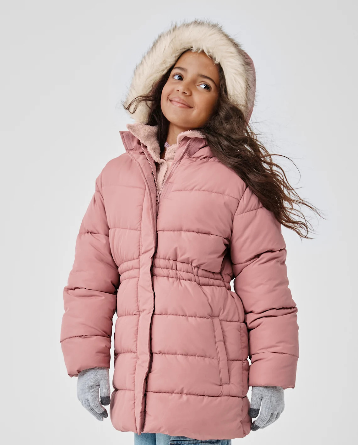 Girls Faux Fur Lined Mid Length Puffer Jacket - red | The Children's Place