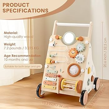 Wooden Baby Walker, Baby Push Walker with Activity Center for Girls Boys, Push Walker Toys for Ba... | Amazon (US)