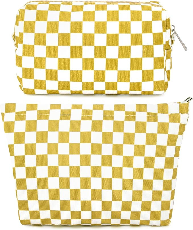 SOIDRAM 2 Pcs Checkered Makeup Bag Large Cosmetic Bag Toiletry Bag Makeup Pouch Travel Bag Organi... | Amazon (US)