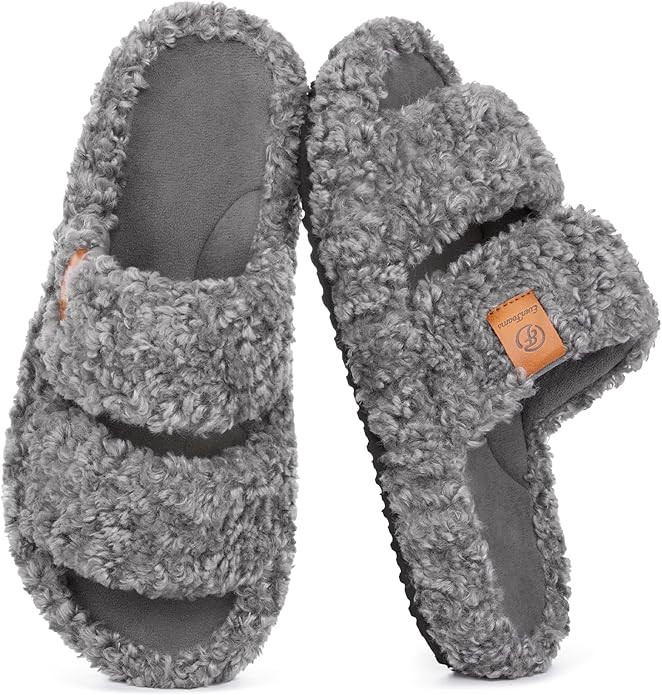 EverFoams Womens Fuzzy Open-toe Slippers Memory Foam Indoor House Shoes | Amazon (US)