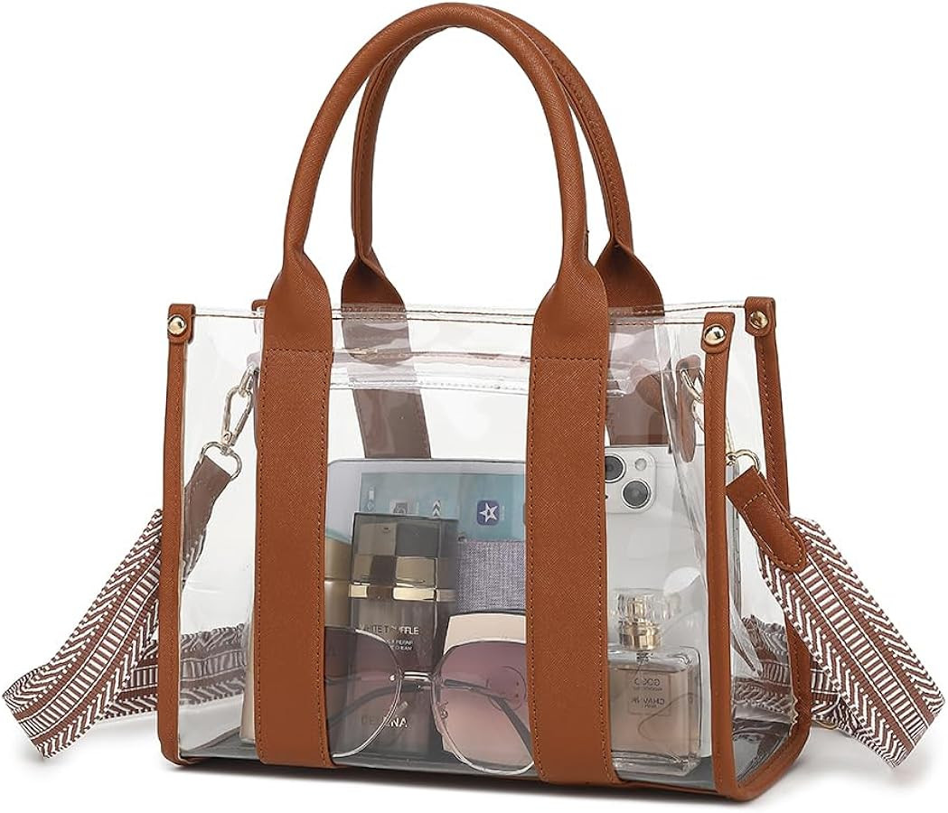 Clear Tote Bag Stadium Approved Crossbody Clear Bag for Stadium Events Plastic Purse Handbag for ... | Amazon (US)
