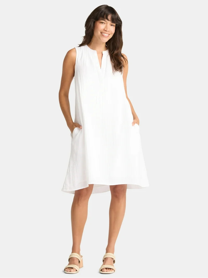 Time and Tru Women's Cotton Double Cloth Shift Dress, Sizes XS-XXXL | Walmart (US)