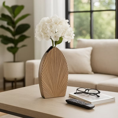 Elegant Ribbed Metal Vase for Living Room Decor - Decorative Flower Vase for Bedroom, Office, and Home Decor -12", Champagne | Target