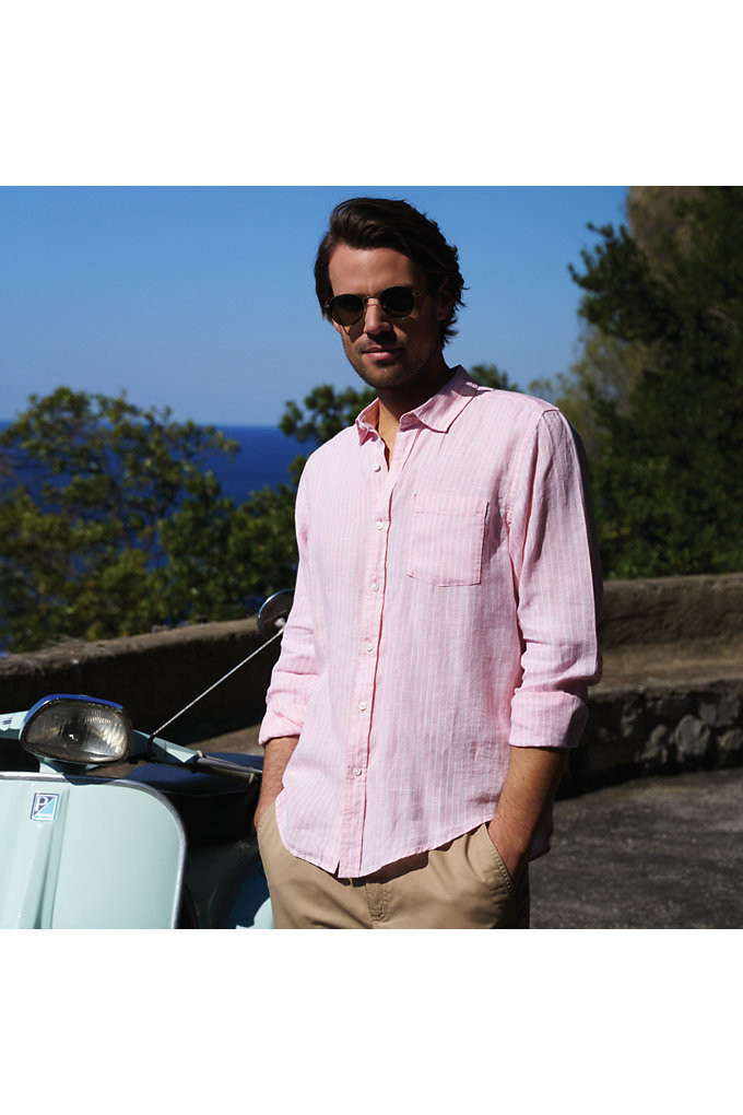 Men's Long Sleeve Linen Shirt - Lands' End - Pink - S | Lands' End (US)
