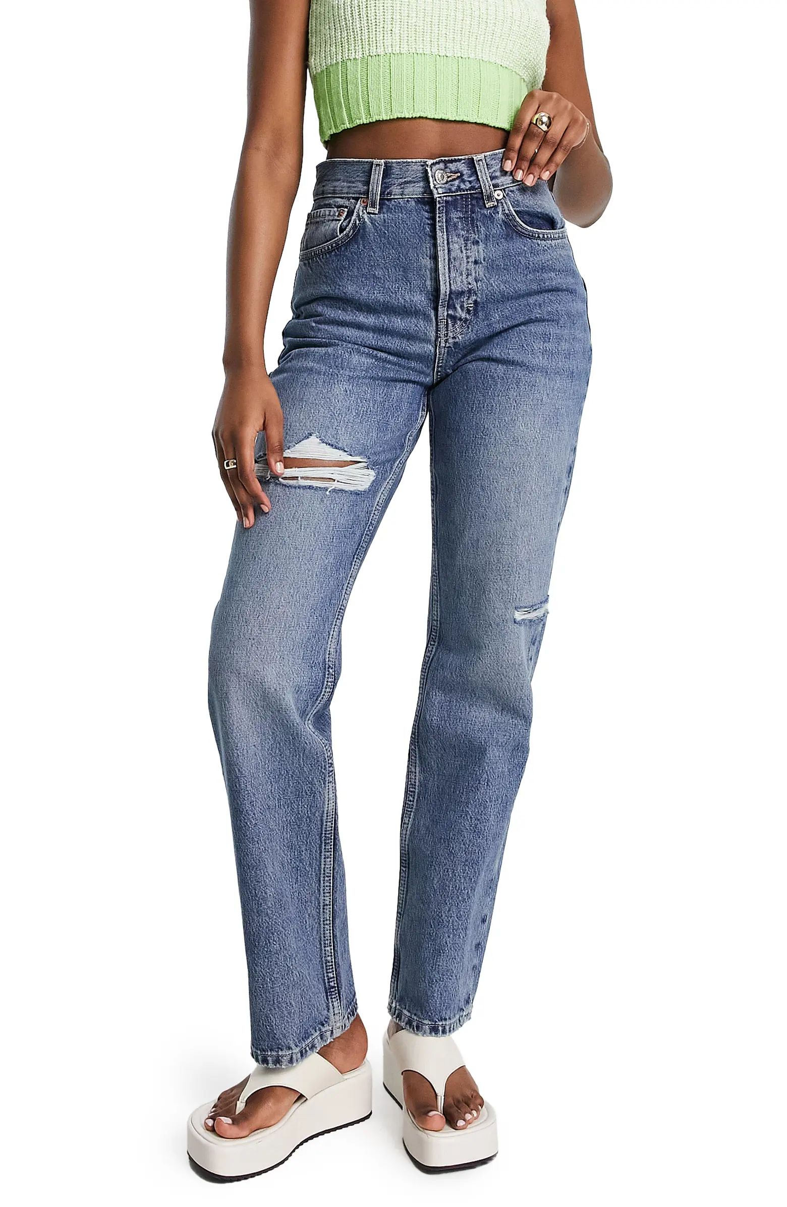 Topshop Brixton Ripped High Waist Dad Jeans | Nordstrom | Nordstrom