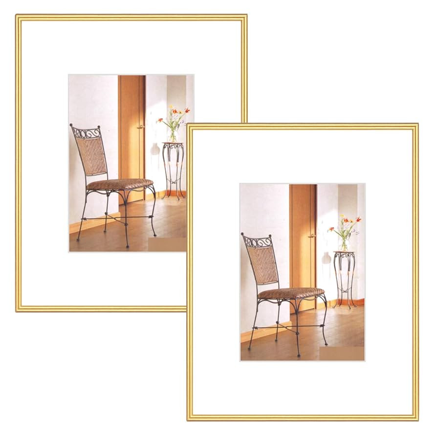 8.5x11 Picture Frame Set of 2, Gold Metal Photo Frames with HD Glass, Fits 5x7 with Mat or 8.5x11... | Amazon (US)