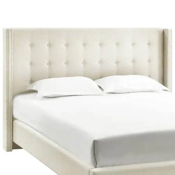Marion Button-tufted Wingback Headboard by iNSPIRE Q Bold - Queen Cream Linen Headboard - Queen | Bed Bath & Beyond