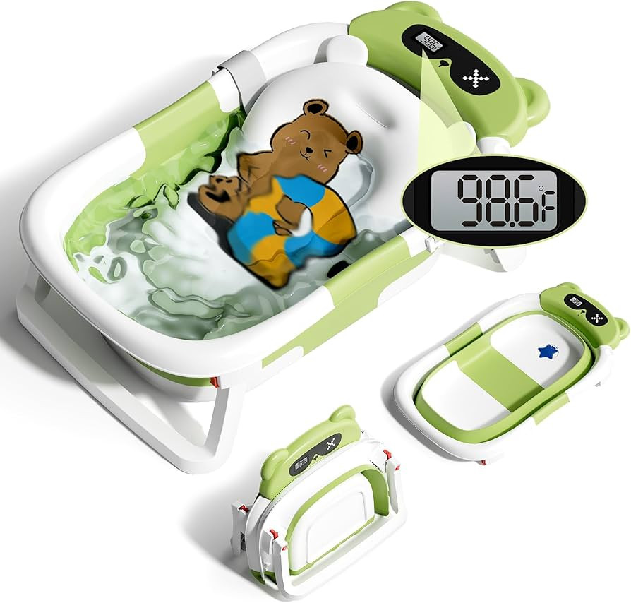 Collapsible Baby Bathtub for Newborn to Toddler, Foldable Baby Bath Tub with Thermometer and Soft... | Amazon (US)