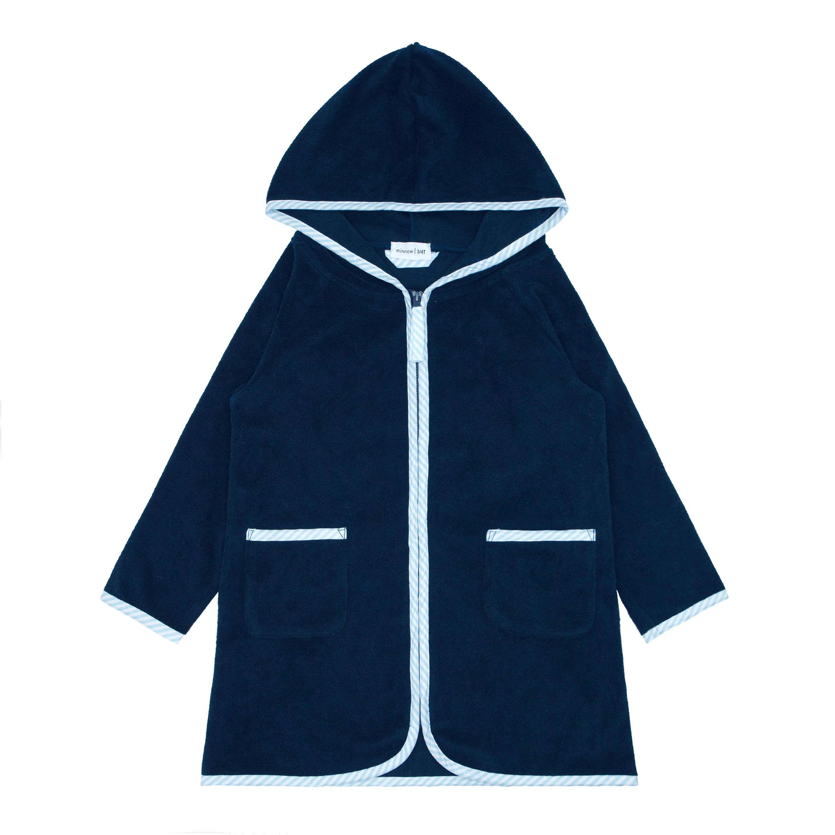 unisex navy french terry hooded zipper coverup | minnow