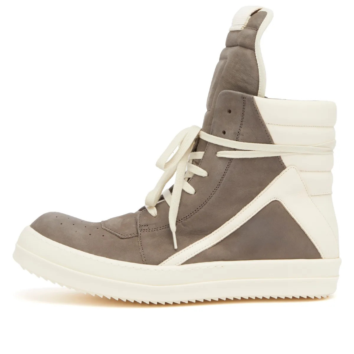Rick Owens Men's Leather and Nubuck Geobasket Sneakers Dust/Milk | END. Clothing