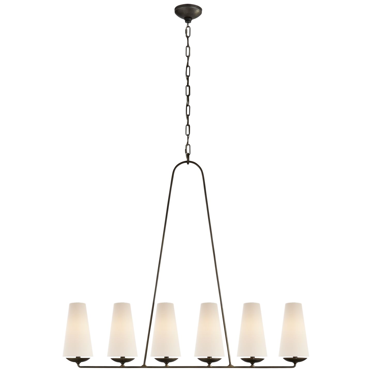 Fontaine Linear Chandelier in Aged Iron with Linen Shades | Visual Comfort