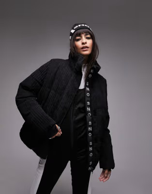 Topshop Sno funnel neck puffer ski jacket in black cord | ASOS (Global)