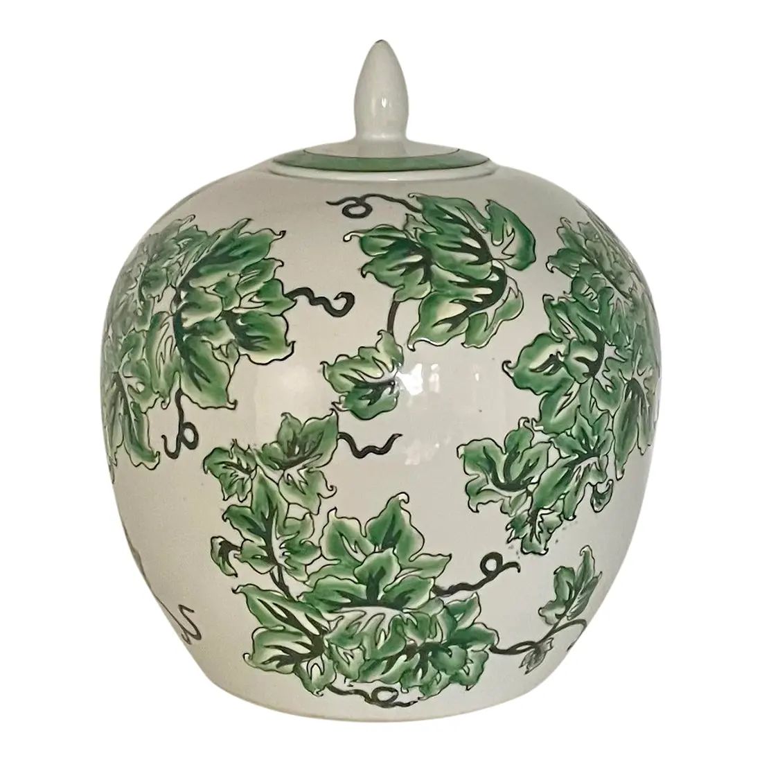 Chinese White Ceramic Ivy Ginger Jar | Chairish