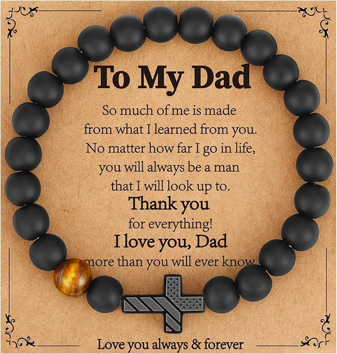 Fathers Day Gift- Bracelet for Dad New Dad Stepdad Husband Grandpa, American Flag Cross Beads Bra... | Amazon (US)