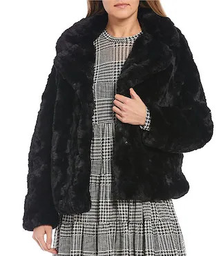 Faux Fur Notched Collar Long Sleeve Jacket | Dillard's