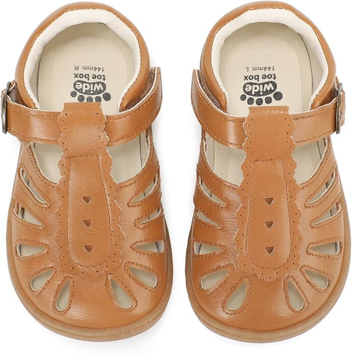 Toddler Girls Sandals - Wide Barefoot Mary Jane Shoes with Petal Cut-outs, Comfy Summer Dress Sho... | Amazon (US)