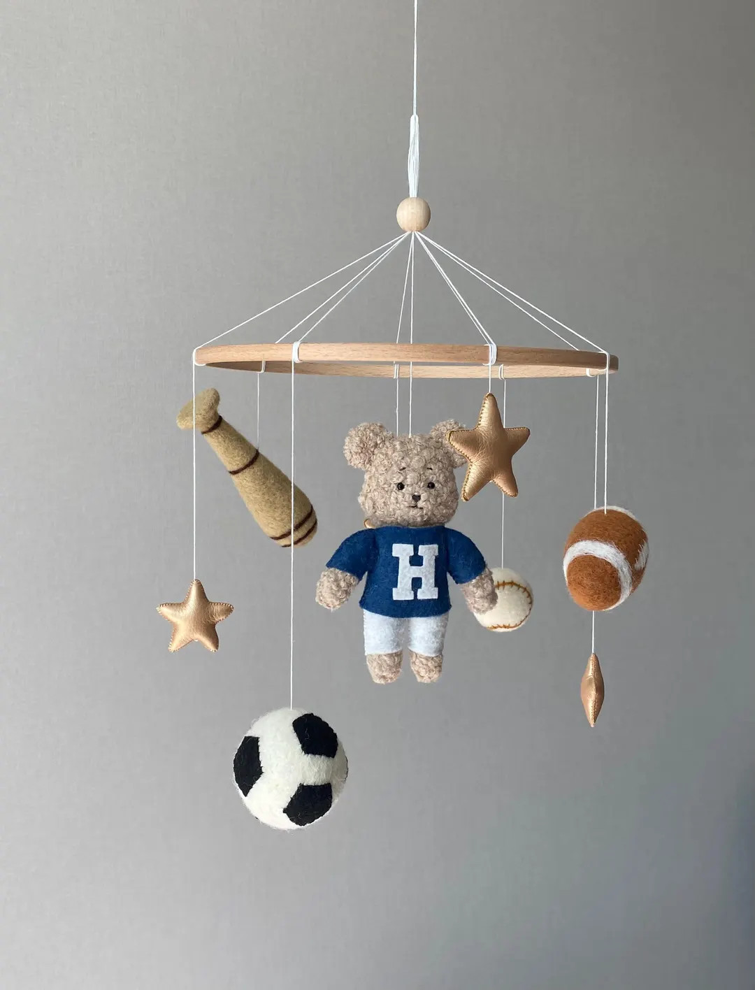 Baby Vintage Nursery Mobile, Football Teddy Bear Mobile, Soccer Bear Mobile, Sports Nursery Decor... | Etsy (US)