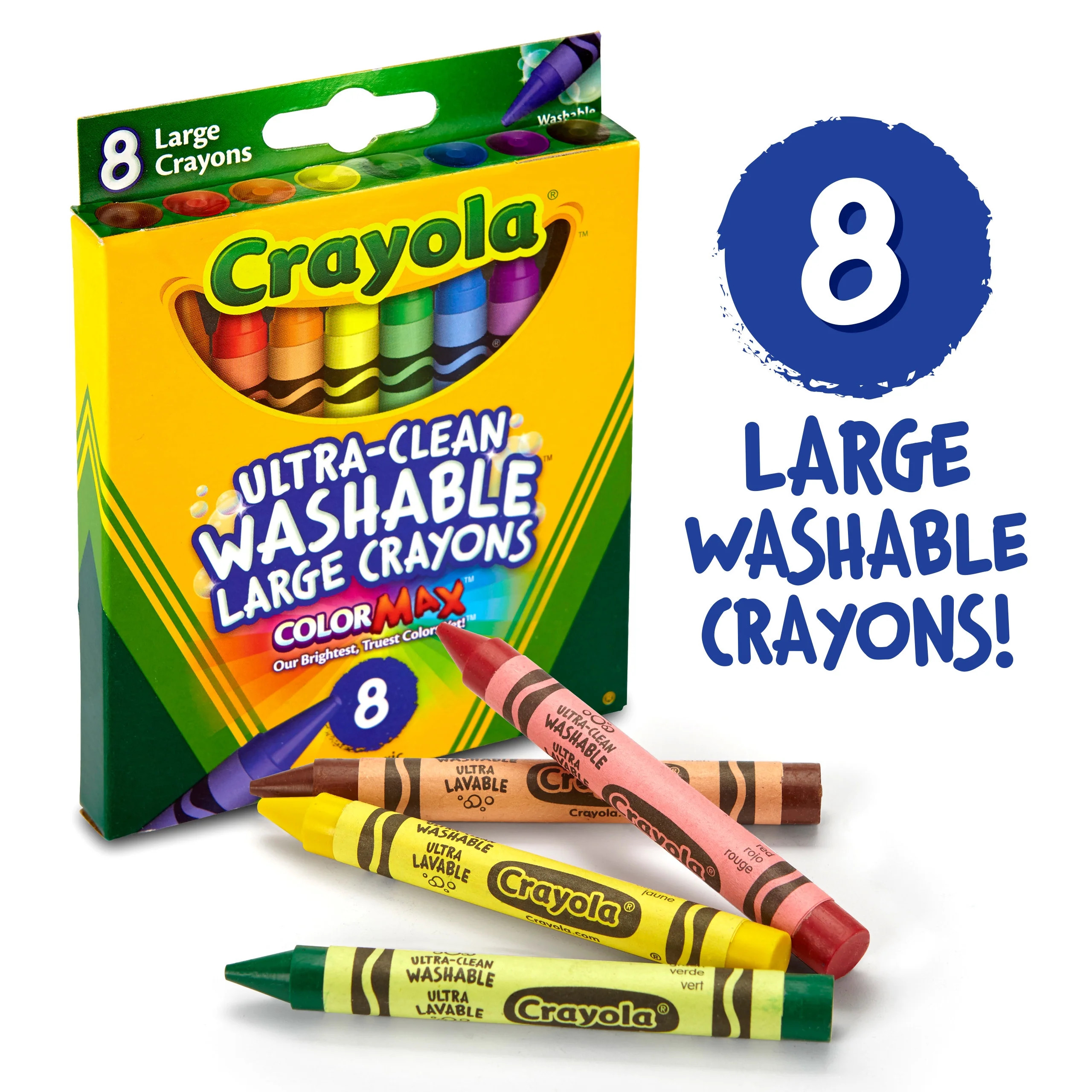 Crayola Washable Large Size Crayons in Assorted Colors, 8 Count, Ages 3 and up | Walmart (US)