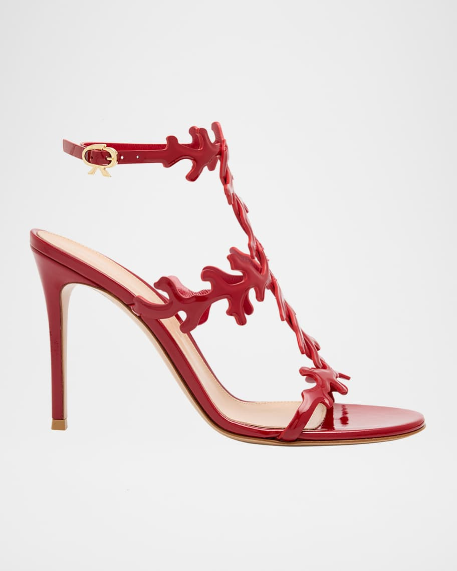 Gianvito Rossi 95mm Coral Patent Leather Sandals | Neiman Marcus