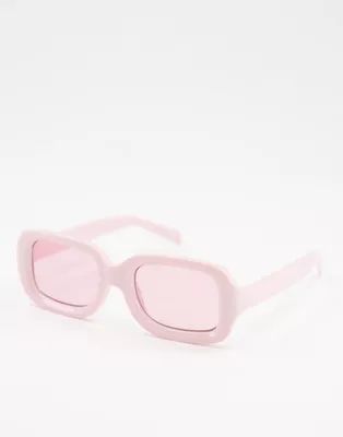 ASOS DESIGN recycled square sunglasses in pink with tonal lens | ASOS (Global)