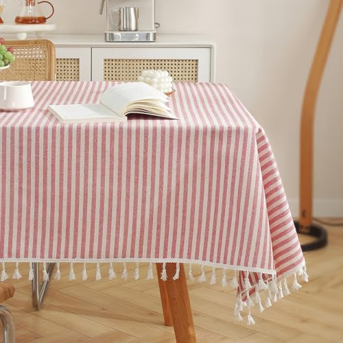 Amazon.com: meioro Tablecloth Striped Fringe Table Cloth Rectangular Tablecloths Cotton Linen Tab... | Amazon (US)