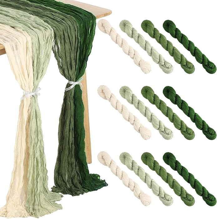 Remagr 12 Pcs Gradient Green Cheesecloth Gauze Table Runners Boho Wedding Decor Rustic Sheer Runn... | Amazon (US)