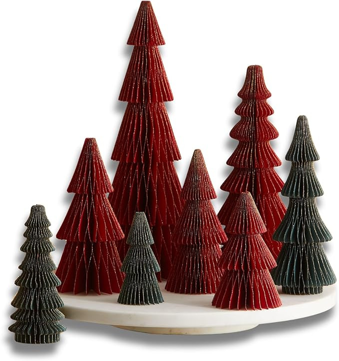 Honeycomb Paper Tree Set of 8 Classic Christmas, Red Green Holiday Mantel Décor, Glitter Gold Ed... | Amazon (US)