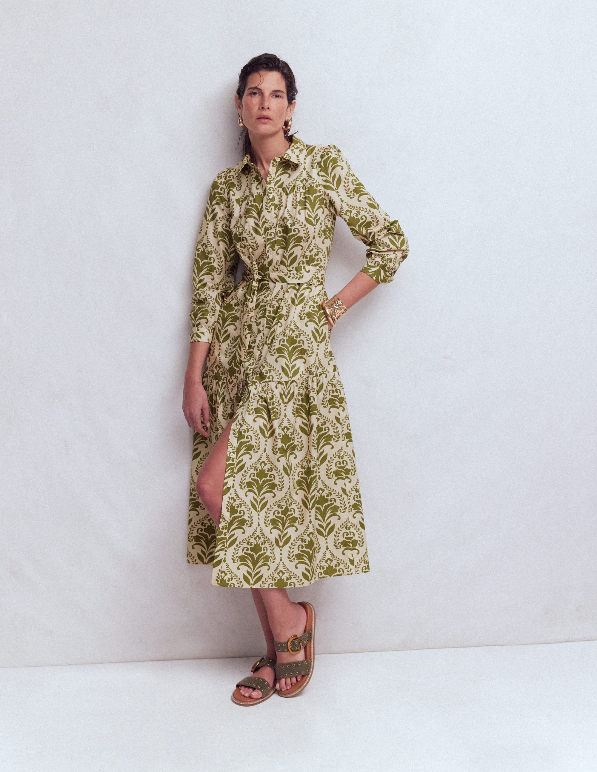 Ellie Cotton Maxi Shirt Dress-Green Decorative Lattice | Boden (US)