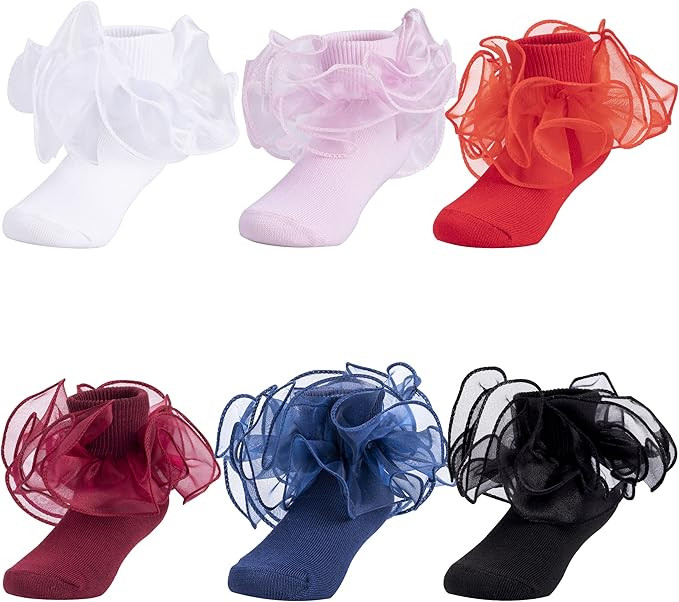Dicry Baby Girls Double Lace Turn Cuff Socks with Big Ruffle for Infant Toddlers and Kids | Amazon (US)
