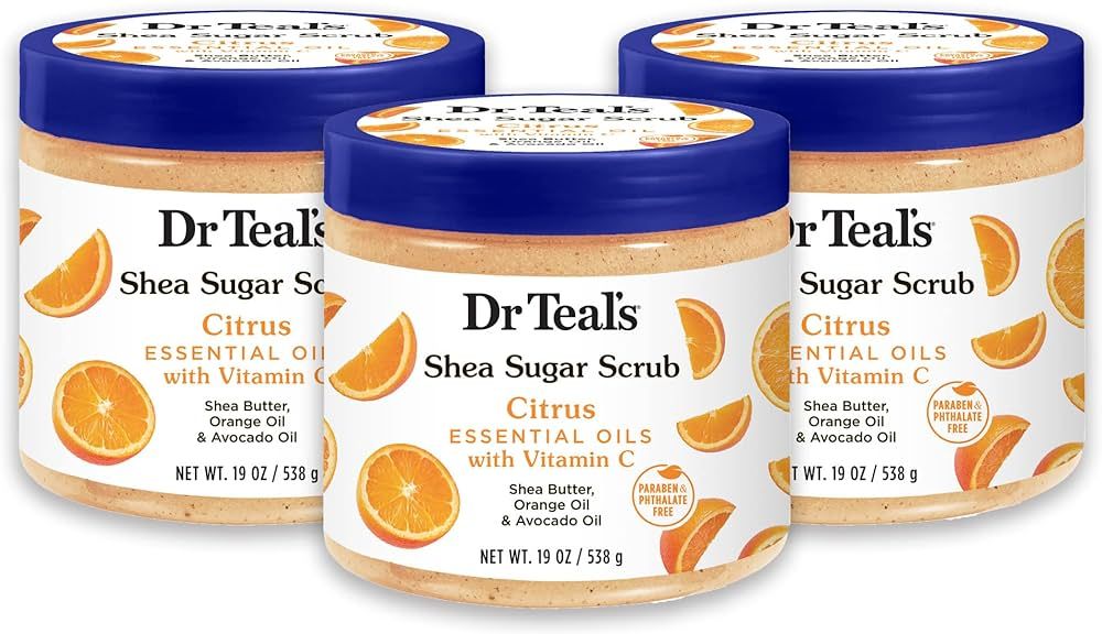 Dr Teal's Shea Sugar Body Scrub, Citrus with Essential Oils & Vitamin C, 19 oz (Pack of 3) | Amazon (US)