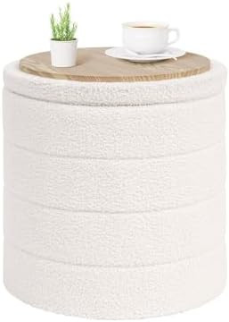 PINPLUS Round Storage Ottoman Foot Rest Stool with Tray Velvet Sherpa Folding Storage Ottoman,Bou... | Amazon (US)