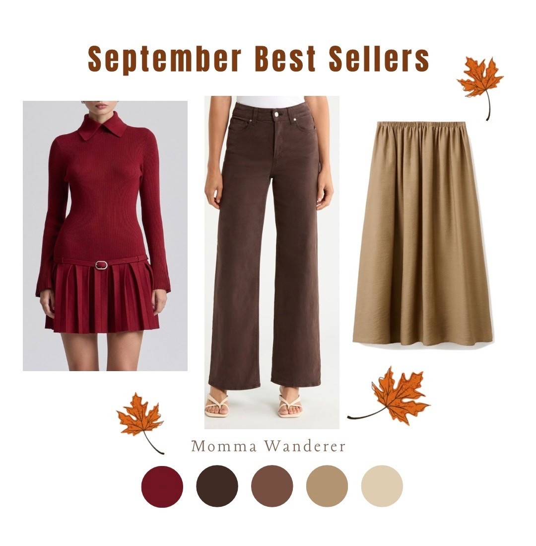My September best sellers!
Avec les Filles fall dress, Paige brown Anessa pant, simple brown midi skirt.