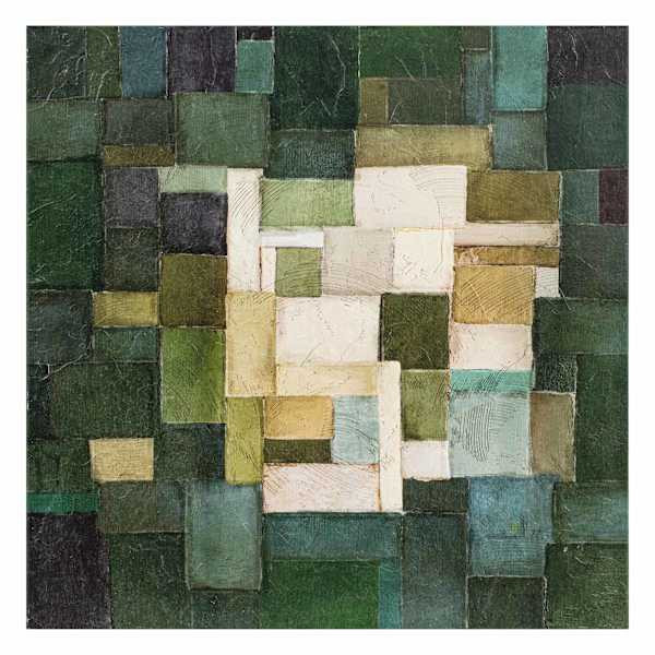 Green Sqaures Embellished Canvas Wall Art, 24" At Home | At Home