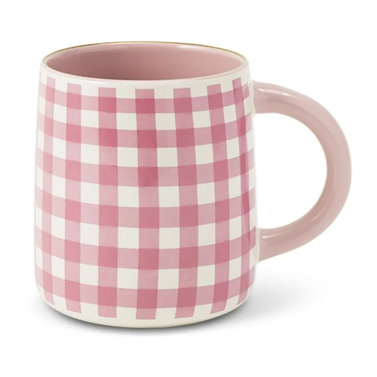 Thyme & Table 14.5 fl oz Pink Gingham Stoneware Mug | Walmart (US)