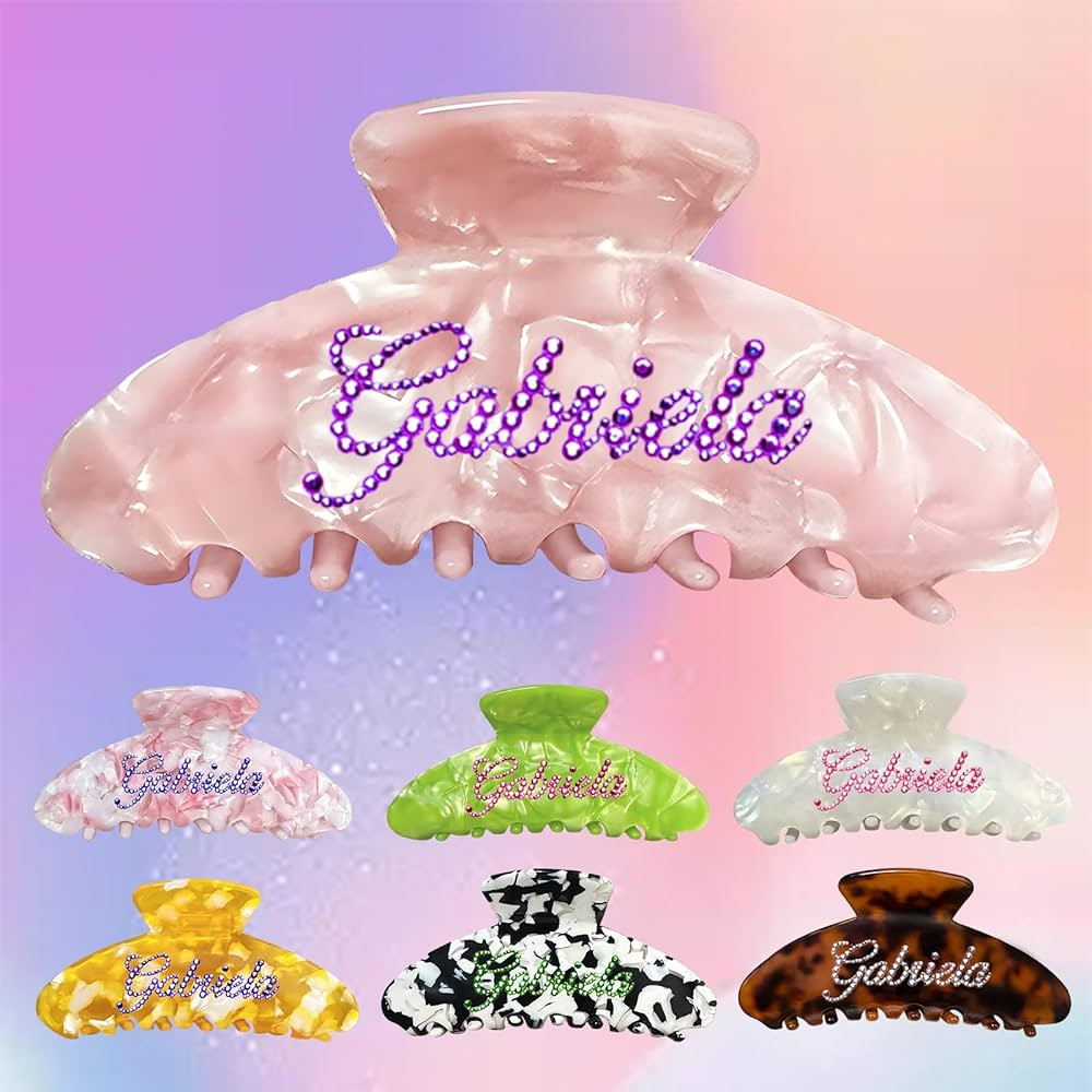 Large Hair Claw Clips for Women,Personalized Name Banana Rhinestone Hair Clips,Custom Large Hair ... | Amazon (US)