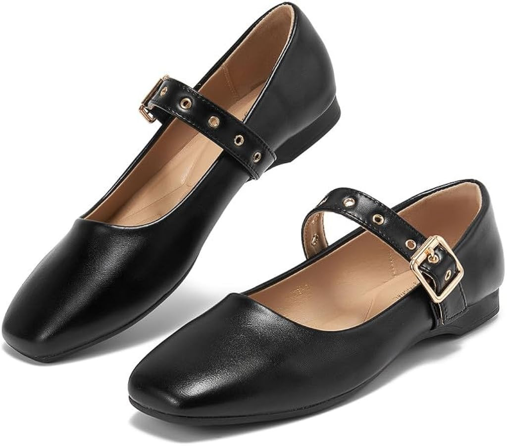 Mary Jane Shoes Women Ballet Flats with Strap Buckle Closed Toe MaryJanes Shoes Ballerina Flats f... | Amazon (US)
