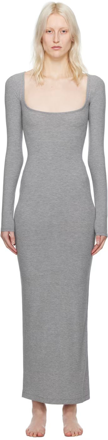 Gray Soft Lounge Long Sleeve Maxi Dress | SSENSE