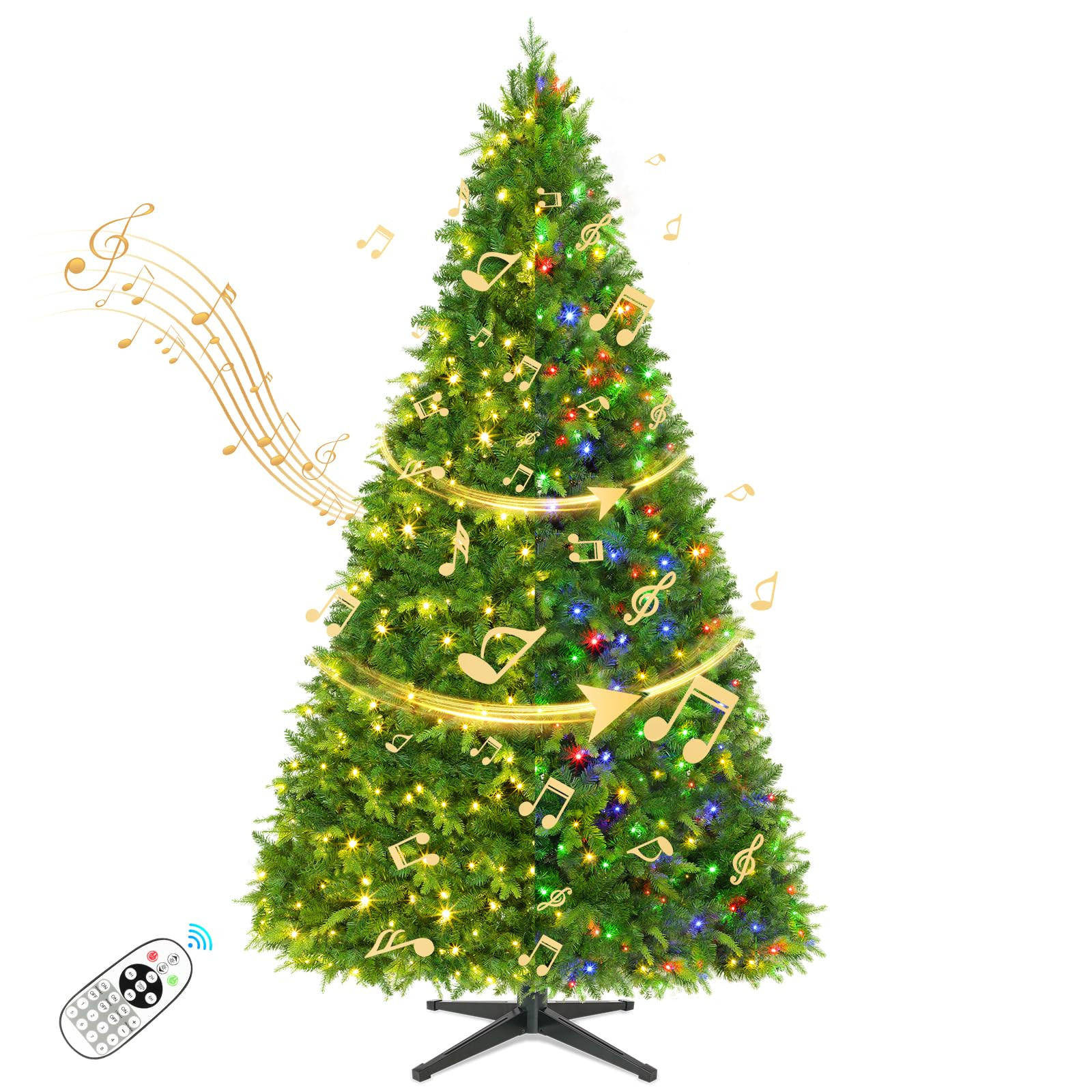 9FT Pre-Lit Artificial Christmas Tree with Remote, 600 LED Lights 2512 Branch Tips Xmas Tree, Mus... | Amazon (US)