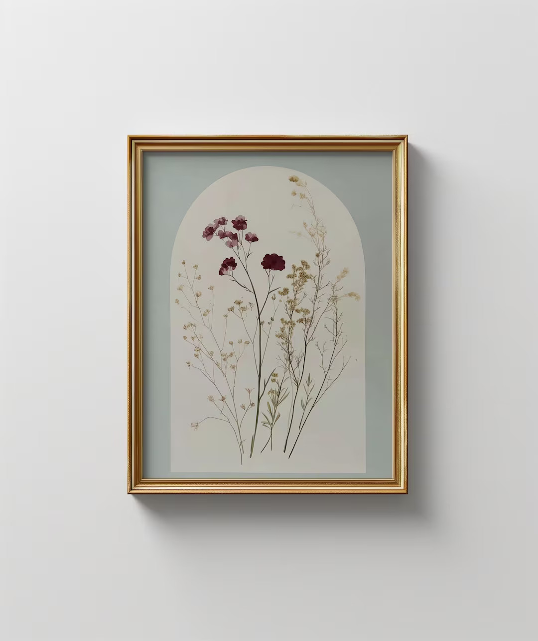 Vintage Art Deco Pressed Wild Flowers Illustration Arched Frame Pastel Wall Art Digital Download ... | Etsy (US)