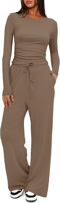 Darong Women's 2 Piece Sets Fall Outfits Long Sleeve Wide Leg Tracksuits Casual Lounge Set Matchi... | Amazon (US)