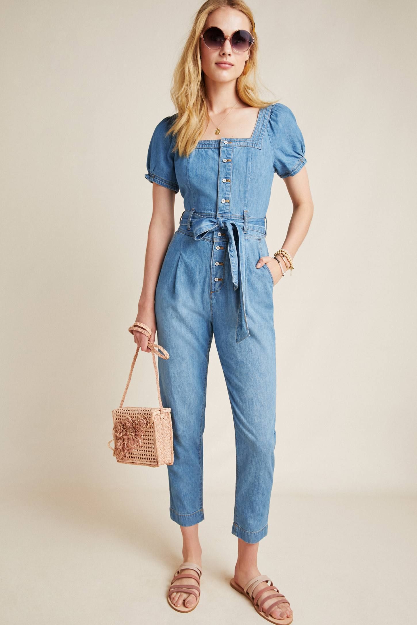 Pilcro Square-Necked Denim Jumpsuit | Anthropologie (US)