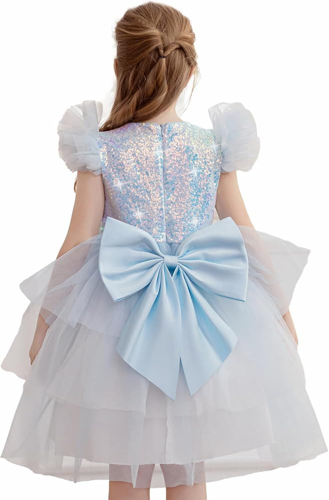 Flower Girl Dress Ruffle Sleeve Layered Rainbow Holiday Fancy Satin Tulle Elegant Party Formal Co... | Amazon (US)