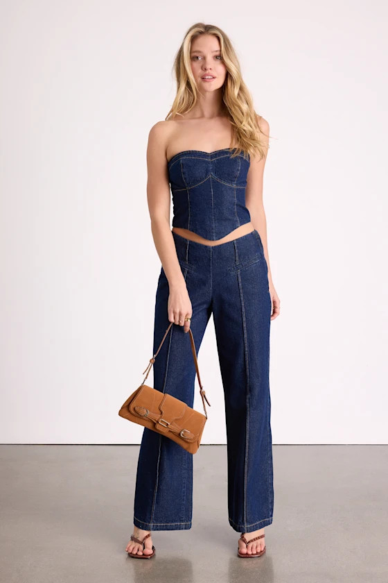 Denna Dark Wash Denim Wide-Leg Jeans | Lulus