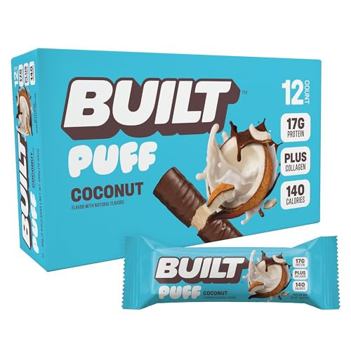 BUILT Puff Protein Bars, Coconut, 17g Protein - 12 Count | Amazon (US)