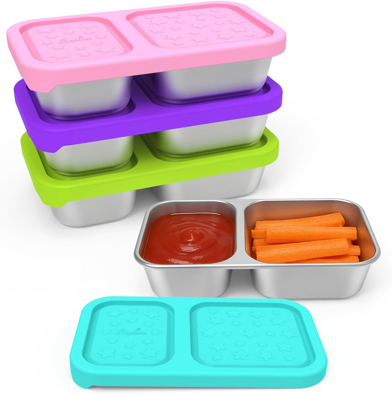 SOPHICO 2 compartment Reusable Kid Lunch Snack Containers with Silicone Lid | Amazon (US)