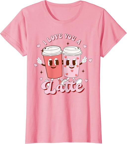 I Love You A Latte Coffee Lover Retro Groovy Valentines Day T-Shirt | Amazon (US)